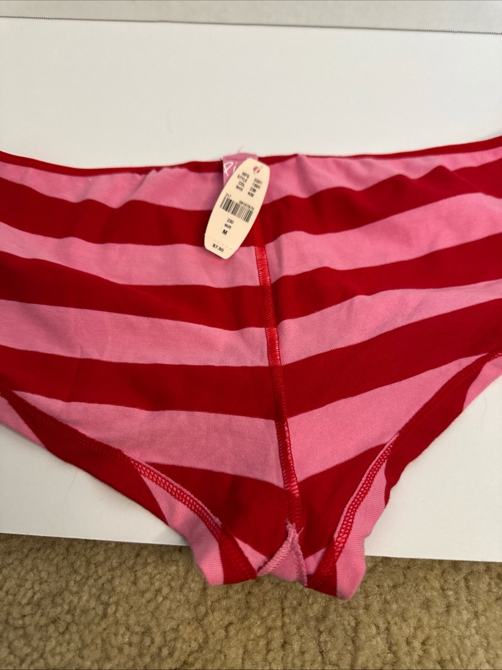 Y2K Victoria’s Secret PINK BoyShorts NWT Size M Red Pink Striped Rare - Picture 10 of 12